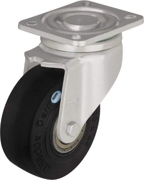 Blickle - 4" Diam x 1-49/64" Wide x 5-33/64" OAH Top Plate Mount Swivel Caster - Solid Rubber, 594 Lb Capacity, Ball Bearing, 3-15/16 x 3-3/8" Plate - Caliber Tooling