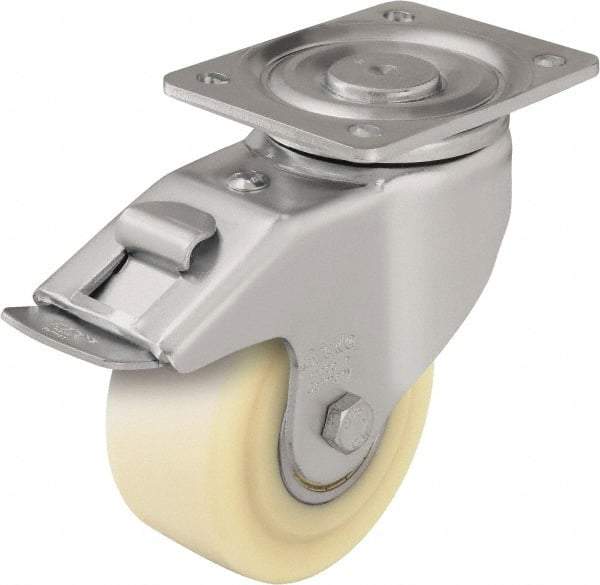 Blickle - 5" Diam x 2-5/32" Wide x 6-11/16" OAH Top Plate Mount Swivel Caster with Brake - Impact-Resistant Cast Nylon, 1,980 Lb Capacity, Ball Bearing, 5-1/2 x 4-3/8" Plate - Caliber Tooling