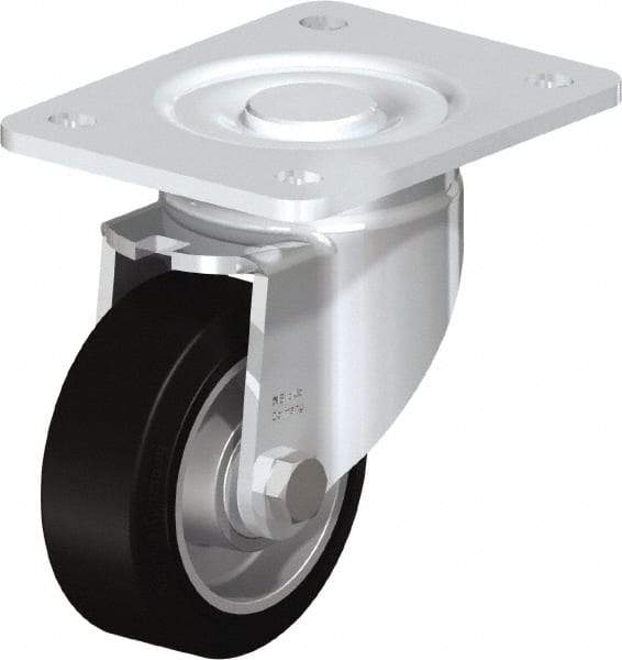 Blickle - 4" Diam x 1-9/16" Wide x 5-33/64" OAH Top Plate Mount Swivel Caster - Solid Rubber, 440 Lb Capacity, Ball Bearing, 5-1/2 x 4-3/8" Plate - Caliber Tooling