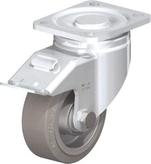 Blickle - 4" Diam x 1-9/16" Wide x 5-33/64" OAH Top Plate Mount Swivel Caster with Brake - Solid Rubber, 440 Lb Capacity, Ball Bearing, 3-15/16 x 3-3/8" Plate - Caliber Tooling