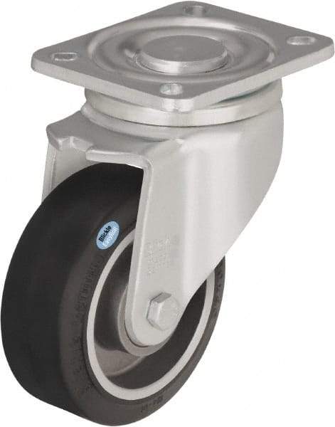 Blickle - 4" Diam x 1-9/16" Wide x 5-33/64" OAH Top Plate Mount Swivel Caster - Solid Rubber, 440 Lb Capacity, Ball Bearing, 3-15/16 x 3-3/8" Plate - Caliber Tooling