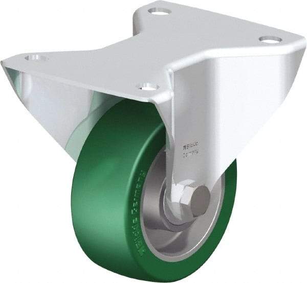 Blickle - 4" Diam x 1-9/16" Wide x 5-7/64" OAH Top Plate Mount Rigid Caster - Polyurethane-Elastomer Blickle Softhane, 660 Lb Capacity, Ball Bearing, 5-1/2 x 4-3/8" Plate - Caliber Tooling