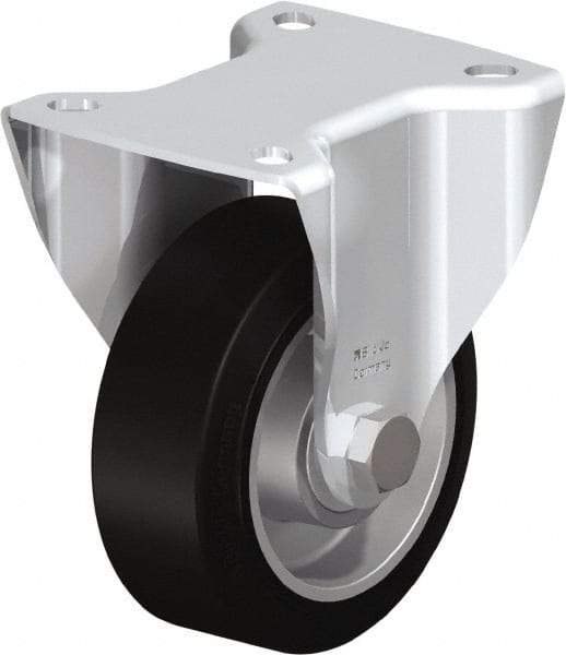 Blickle - 4" Diam x 1-9/16" Wide x 5-7/64" OAH Top Plate Mount Rigid Caster - Solid Rubber, 440 Lb Capacity, Ball Bearing, 3-15/16 x 3-3/8" Plate - Caliber Tooling