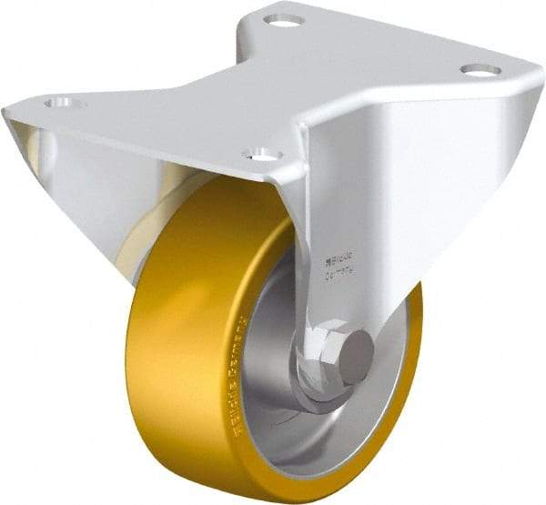 Blickle - 4" Diam x 1-9/16" Wide x 5-7/64" OAH Top Plate Mount Rigid Caster - Polyurethane-Elastomer Blickle Softhane, 550 Lb Capacity, Ball Bearing, 5-1/2 x 4-3/8" Plate - Caliber Tooling