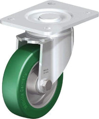 Blickle - 5" Diam x 1-9/16" Wide x 6-1/2" OAH Top Plate Mount Swivel Caster - Polyurethane-Elastomer Blickle Softhane, 770 Lb Capacity, Ball Bearing, 5-1/2 x 4-3/8" Plate - Caliber Tooling