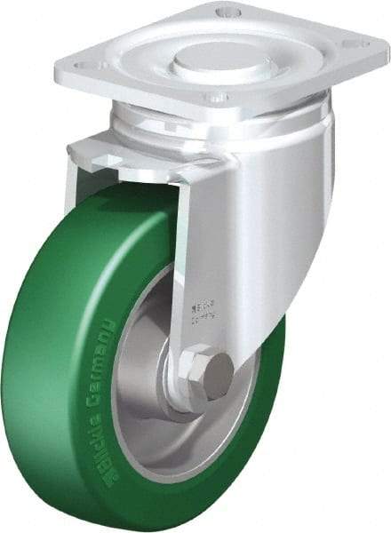 Blickle - 5" Diam x 1-9/16" Wide x 6-1/2" OAH Top Plate Mount Swivel Caster - Polyurethane-Elastomer Blickle Softhane, 770 Lb Capacity, Ball Bearing, 3-15/16 x 3-3/8" Plate - Caliber Tooling