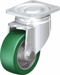 Blickle - 4" Diam x 1-9/16" Wide x 5-33/64" OAH Top Plate Mount Swivel Caster - Polyurethane-Elastomer Blickle Softhane, 660 Lb Capacity, Ball Bearing, 3-15/16 x 3-3/8" Plate - Caliber Tooling