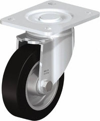 Blickle - 5" Diam x 1-9/16" Wide x 6-1/2" OAH Top Plate Mount Swivel Caster - Solid Rubber, 550 Lb Capacity, Ball Bearing, 5-1/2 x 4-3/8" Plate - Caliber Tooling