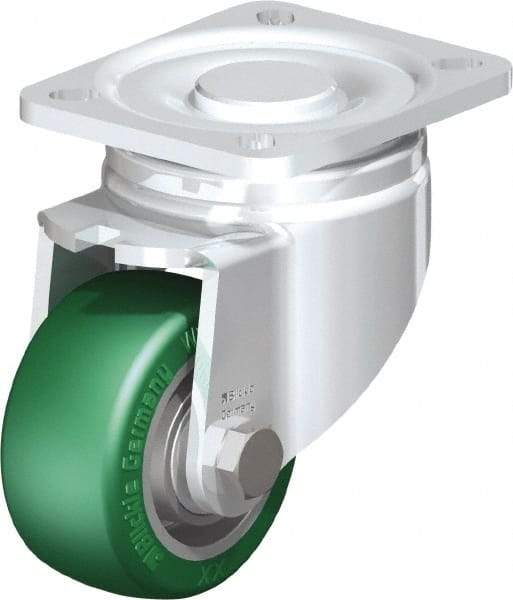 Blickle - 3" Diam x 1-9/16" Wide x 4-23/32" OAH Top Plate Mount Swivel Caster - Polyurethane-Elastomer Blickle Softhane, 506 Lb Capacity, Ball Bearing, 3-15/16 x 3-3/8" Plate - Caliber Tooling