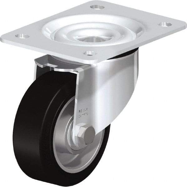 Blickle - 4" Diam x 1-37/64" Wide x 5-7/64" OAH Top Plate Mount Swivel Caster - Solid Rubber, 440 Lb Capacity, Ball Bearing, 5-1/2 x 4-3/8" Plate - Caliber Tooling