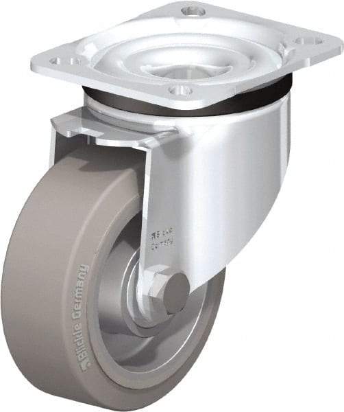 Blickle - 4" Diam x 1-37/64" Wide x 5-7/64" OAH Top Plate Mount Swivel Caster - Solid Rubber, 440 Lb Capacity, Ball Bearing, 3-15/16 x 3-3/8" Plate - Caliber Tooling