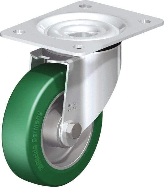 Blickle - 5" Diam x 1-37/64" Wide x 6-7/64" OAH Top Plate Mount Swivel Caster - Polyurethane-Elastomer Blickle Softhane, 770 Lb Capacity, Ball Bearing, 5-1/2 x 4-3/8" Plate - Caliber Tooling