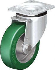 Blickle - 5" Diam x 1-37/64" Wide x 6-7/64" OAH Top Plate Mount Swivel Caster - Polyurethane-Elastomer Blickle Softhane, 770 Lb Capacity, Ball Bearing, 3-15/16 x 3-3/8" Plate - Caliber Tooling