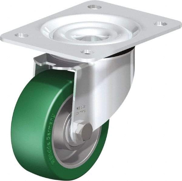 Blickle - 4" Diam x 1-37/64" Wide x 5-7/64" OAH Top Plate Mount Swivel Caster - Polyurethane-Elastomer Blickle Softhane, 660 Lb Capacity, Ball Bearing, 5-1/2 x 4-3/8" Plate - Caliber Tooling