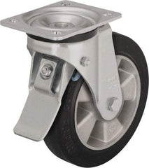 Blickle - 5" Diam x 1-31/32" Wide x 6-11/16" OAH Top Plate Mount Swivel Caster with Brake - Solid Rubber, 594 Lb Capacity, Ball Bearing, 5-1/2 x 4-3/8" Plate - Caliber Tooling