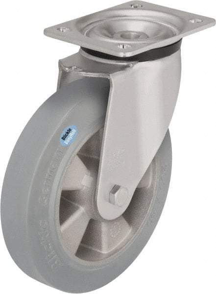 Blickle - 5" Diam x 1-31/32" Wide x 6-11/16" OAH Top Plate Mount Swivel Caster - Solid Rubber, 594 Lb Capacity, Ball Bearing, 5-1/2 x 4-3/8" Plate - Caliber Tooling