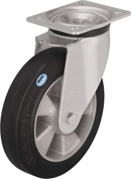 Blickle - 6-1/2" Diam x 1-31/32" Wide x 7-61/64" OAH Top Plate Mount Swivel Caster - Solid Rubber, 880 Lb Capacity, Ball Bearing, 5-1/2 x 4-3/8" Plate - Caliber Tooling