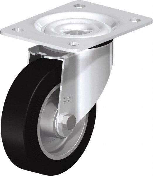 Blickle - 5" Diam x 1-37/64" Wide x 6-7/64" OAH Top Plate Mount Swivel Caster - Solid Rubber, 550 Lb Capacity, Ball Bearing, 5-1/2 x 4-3/8" Plate - Caliber Tooling