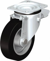 Blickle - 5" Diam x 1-37/64" Wide x 6-7/64" OAH Top Plate Mount Swivel Caster with Brake - Solid Rubber, 550 Lb Capacity, Ball Bearing, 3-15/16 x 3-3/8" Plate - Caliber Tooling