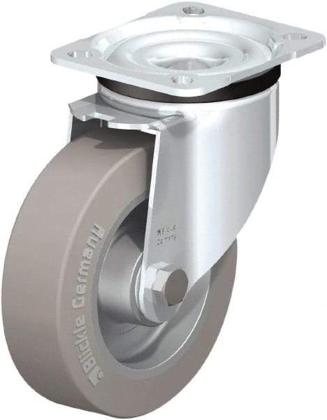 Blickle - 5" Diam x 1-37/64" Wide x 6-7/64" OAH Top Plate Mount Swivel Caster - Solid Rubber, 550 Lb Capacity, Ball Bearing, 3-15/16 x 3-3/8" Plate - Caliber Tooling