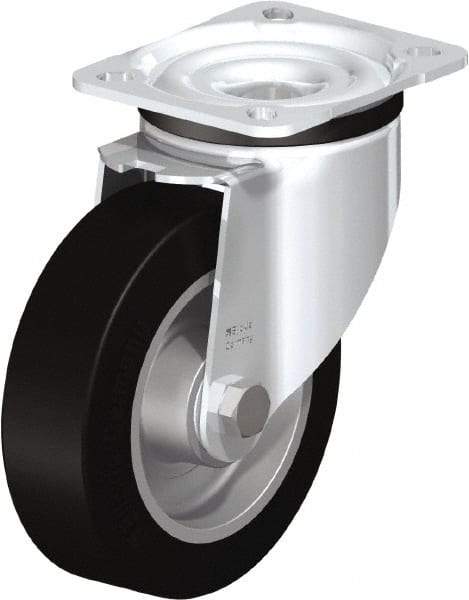 Blickle - 5" Diam x 1-37/64" Wide x 6-7/64" OAH Top Plate Mount Swivel Caster - Solid Rubber, 550 Lb Capacity, Ball Bearing, 3-15/16 x 3-3/8" Plate - Caliber Tooling