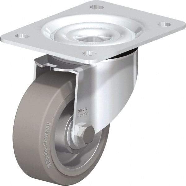 Blickle - 4" Diam x 1-37/64" Wide x 5-7/64" OAH Top Plate Mount Swivel Caster - Solid Rubber, 440 Lb Capacity, Ball Bearing, 5-1/2 x 4-3/8" Plate - Caliber Tooling