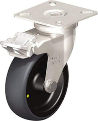 Blickle - 3" Diam x 63/64" Wide x 3-15/16" OAH Top Plate Mount Swivel Caster with Brake - Thermoplastic Rubber Elastomer (TPE), 110 Lb Capacity, Plain Bore Bearing, 2-3/8 x 2-3/8" Plate - Caliber Tooling