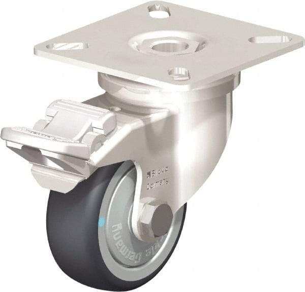 Blickle - 2" Diam x 3/4" Wide x 2-51/64" OAH Top Plate Mount Swivel Caster with Brake - Thermoplastic Rubber Elastomer (TPE), 110 Lb Capacity, Ball Bearing, 2-3/8 x 2-3/8" Plate - Caliber Tooling