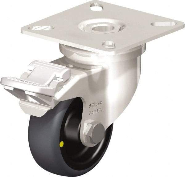 Blickle - 2" Diam x 3/4" Wide x 2-51/64" OAH Top Plate Mount Swivel Caster with Brake - Thermoplastic Rubber Elastomer (TPE), 66 Lb Capacity, Plain Bore Bearing, 2-3/8 x 2-3/8" Plate - Caliber Tooling