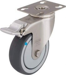 Blickle - 3" Diam x 1-1/4" Wide x 4-3/8" OAH Top Plate Mount Swivel Caster with Brake - Thermoplastic Rubber Elastomer (TPE), 220 Lb Capacity, Ball Bearing, 3-9/16 x 2-5/8" Plate - Caliber Tooling