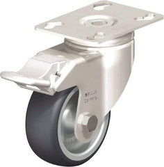 Blickle - 3" Diam x 1-1/4" Wide x 4-3/8" OAH Top Plate Mount Swivel Caster with Brake - Thermoplastic Rubber Elastomer (TPE), 220 Lb Capacity, Plain Bore Bearing, 3-9/16 x 2-5/8" Plate - Caliber Tooling