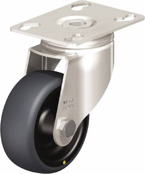 Blickle - 3" Diam x 1-1/4" Wide x 4-3/8" OAH Top Plate Mount Swivel Caster - Thermoplastic Rubber Elastomer (TPE), 143 Lb Capacity, Plain Bore Bearing, 3-9/16 x 2-5/8" Plate - Caliber Tooling