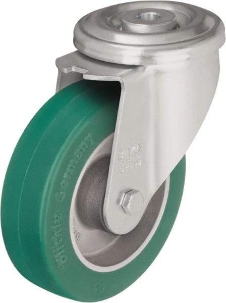 Blickle - 5" Diam x 1-37/64" Wide x 6-7/64" OAH Hollow Kingpin Mount Swivel Caster - Polyurethane-Elastomer Blickle Softhane, 770 Lb Capacity, Ball Bearing, Hollow Kingpin Stem - Caliber Tooling