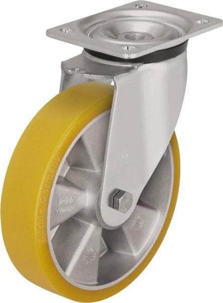 Blickle - 5" Diam x 2-1/8" Wide x 6-11/16" OAH Top Plate Mount Swivel Caster - Polyurethane-Elastomer Blickle Extrathane, 990 Lb Capacity, Ball Bearing, 5-1/2 x 4-3/8" Plate - Caliber Tooling