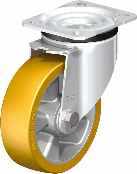 Blickle - 5" Diam x 1-9/16" Wide x 6-7/64" OAH Top Plate Mount Swivel Caster - Polyurethane-Elastomer Blickle Extrathane, 770 Lb Capacity, Ball Bearing, 3-15/16 x 3-3/8" Plate - Caliber Tooling