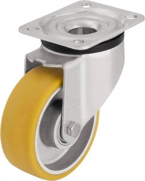 Blickle - 4" Diam x 1-9/16" Wide x 5-7/64" OAH Top Plate Mount Swivel Caster - Polyurethane-Elastomer Blickle Extrathane, 550 Lb Capacity, Ball Bearing, 5-1/2 x 4-3/8" Plate - Caliber Tooling