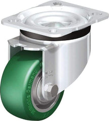 Blickle - 3" Diam x 1-9/16" Wide x 4-21/64" OAH Top Plate Mount Swivel Caster - Polyurethane-Elastomer Blickle Softhane, 506 Lb Capacity, Ball Bearing, 3-15/16 x 3-3/8" Plate - Caliber Tooling