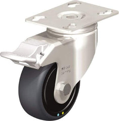 Blickle - 3" Diam x 1-1/4" Wide x 4-3/8" OAH Top Plate Mount Swivel Caster with Brake - Thermoplastic Rubber Elastomer (TPE), 143 Lb Capacity, Ball Bearing, 3-9/16 x 2-5/8" Plate - Caliber Tooling