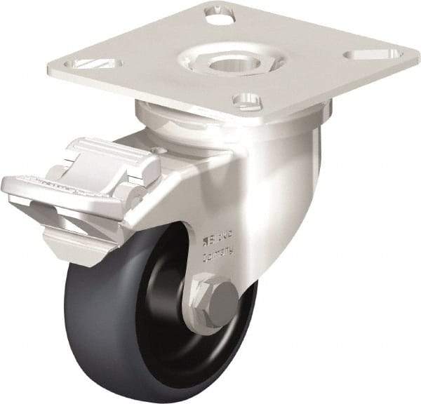 Blickle - 2" Diam x 3/4" Wide x 2-51/64" OAH Top Plate Mount Swivel Caster with Brake - Thermoplastic Rubber Elastomer (TPE), 110 Lb Capacity, Plain Bore Bearing, 2-3/8 x 2-3/8" Plate - Caliber Tooling