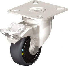 Blickle - 2" Diam x 3/4" Wide x 2-51/64" OAH Top Plate Mount Swivel Caster with Brake - Thermoplastic Rubber Elastomer (TPE), 66 Lb Capacity, Ball Bearing, 2-3/8 x 2-3/8" Plate - Caliber Tooling