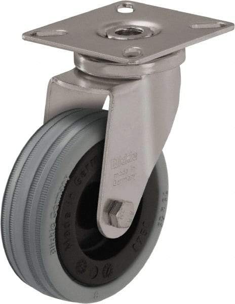 Blickle - 2" Diam x 45/64" Wide x 2-51/64" OAH Top Plate Mount Swivel Caster - Solid Rubber, 88 Lb Capacity, Plain Bore Bearing, 2-3/8 x 2-3/8" Plate - Caliber Tooling