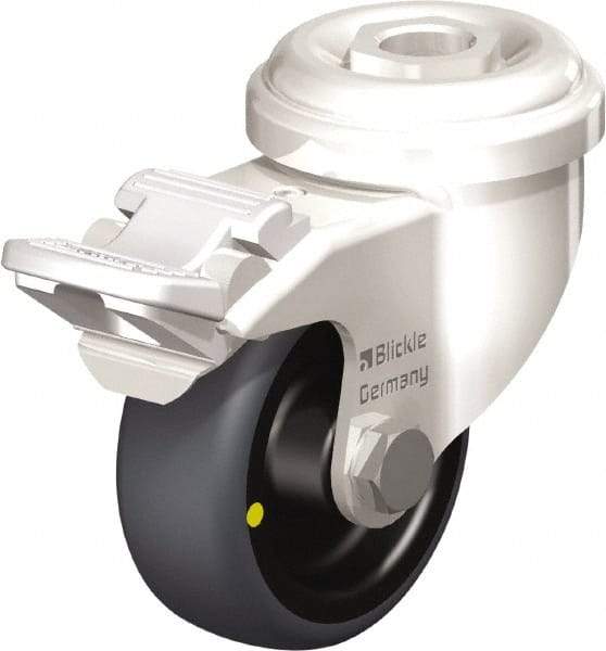 Blickle - 2" Diam x 3/4" Wide x 2-23/32" OAH Hollow Kingpin Mount Swivel Caster with Brake - Thermoplastic Rubber Elastomer (TPE), 66 Lb Capacity, Plain Bore Bearing, Hollow Kingpin Stem - Caliber Tooling