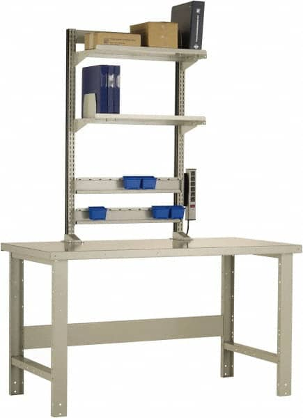 Rousseau Metal - No Drawers, 2 Shelf Workstation - 1,100 Lb Capacity, Steel Top, Everest Blue, 60" Wide x 80" High x 30" Long - Caliber Tooling