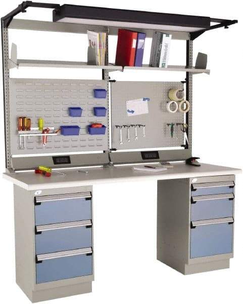 Rousseau Metal - 6 Drawer, 2 Shelf Workstation - 775 Lb Capacity, Plastic Laminate Top, Everest Blue, 72" Wide x 80" High x 30" Long - Caliber Tooling