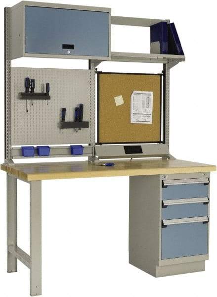 Rousseau Metal - 3 Drawer, 2 Shelf Workstation - 2,750 Lb Capacity, Wood Top, Everest Blue, 60" Wide x 80" High x 30" Long - Caliber Tooling