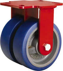 Hamilton - 6" Diam x 2" Wide x 7-3/4" OAH Top Plate Mount Rigid Caster - Polyurethane Mold onto Cast Iron Center, 1,920 Lb Capacity, Tapered Roller Bearing, 4-1/2 x 6-1/2" Plate - Caliber Tooling