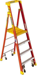 Werner - 3 Steps, 6'9" High, Type IA Rating, Fiberglass Step Ladder - 300 Lb Capacity, 27-1/2" Base Width - Caliber Tooling