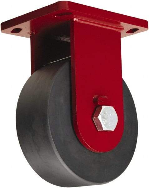 Hamilton - 8" Diam x 3" Wide x 10-1/2" OAH Top Plate Mount Rigid Caster - Nylon, 6,500 Lb Capacity, Sealed Precision Ball Bearing, 6-1/2 x 7-1/2" Plate - Caliber Tooling