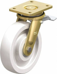 Blickle - 8" Diam x 1-31/32" Wide x 9-41/64" OAH Top Plate Mount Swivel Caster with Brake - Impact-Resistant Nylon, 3,300 Lb Capacity, Ball Bearing, 5-1/2 x 4-3/8" Plate - Caliber Tooling