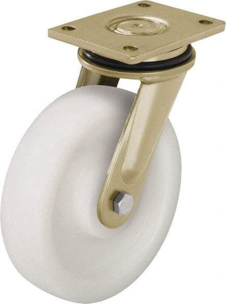 Blickle - 8" Diam x 1-31/32" Wide x 9-41/64" OAH Top Plate Mount Swivel Caster - Impact-Resistant Nylon, 3,300 Lb Capacity, Ball Bearing, 5-1/2 x 4-3/8" Plate - Caliber Tooling